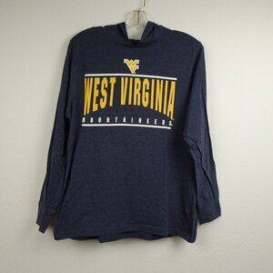 West Virginia Mountaineers Hooded T-Shirt Men's Size M Blue Long Sleeve WVU